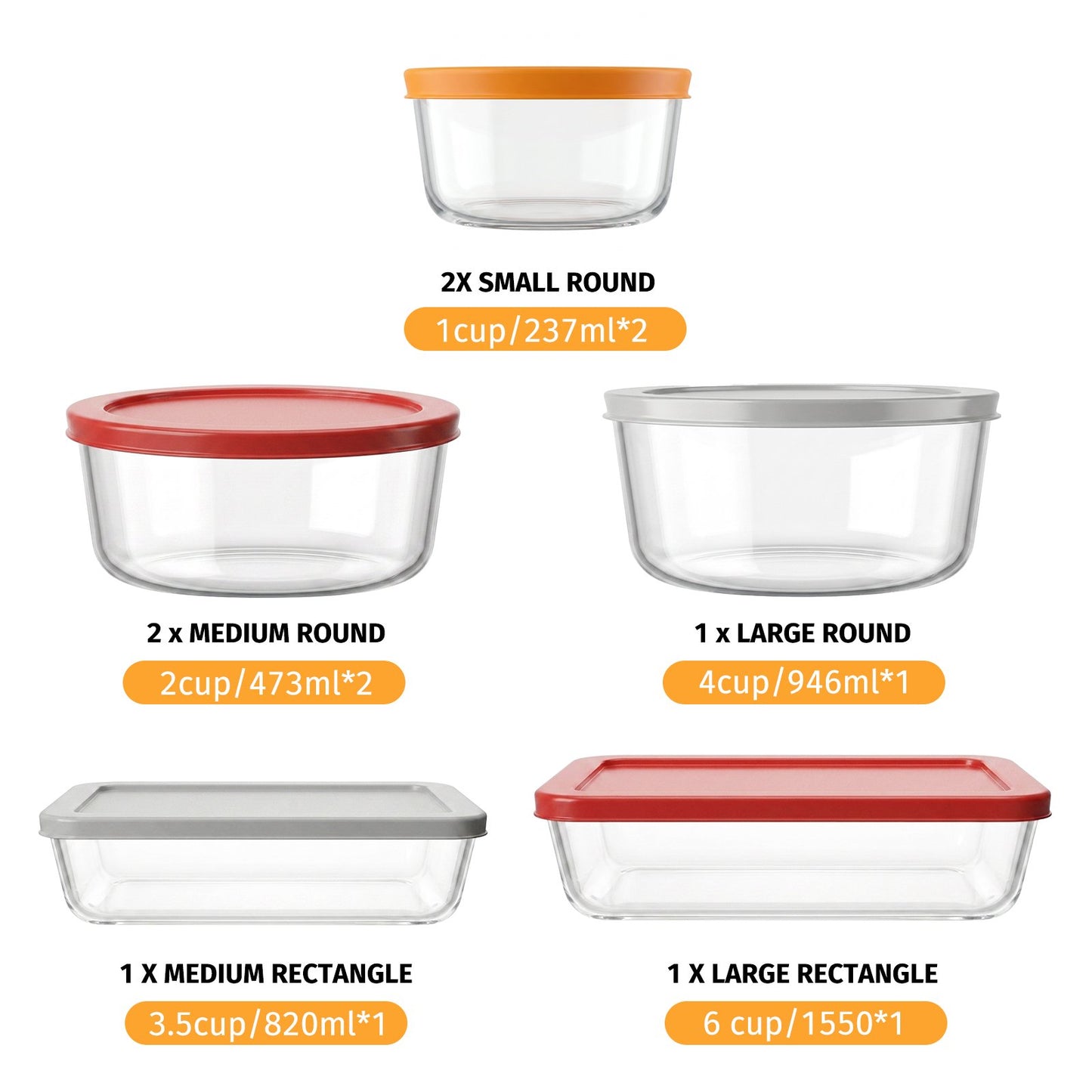 14Pcs Glass Food Storage Containers with Lids(7 Containers & 7 Lids), Stackable Airtight Meal Prep Lunch Boxes Bowls, Microwave Freezer Dishwasher Safe, Multicolor