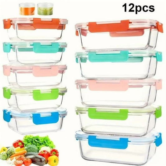 24 Pcs Glass Food Storage Containers with Lids, Glass Airtight Meal Prep Container Set for Lunch, Kitchen Pantry Organizers and Storage, Leak Proof, Multicolor