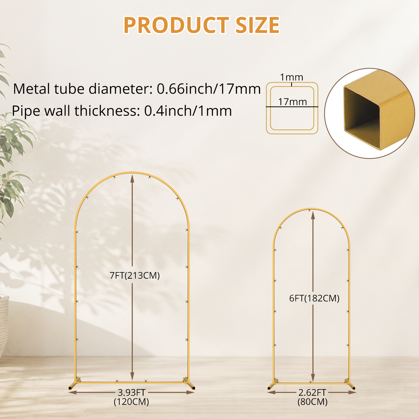 Mibote Metal Arch Backdrop Stand,7.2FT+6.6FT+6FT Gold Wedding Arch Backdrop Stand Set of 3 for Wedding Birthday Party Decor