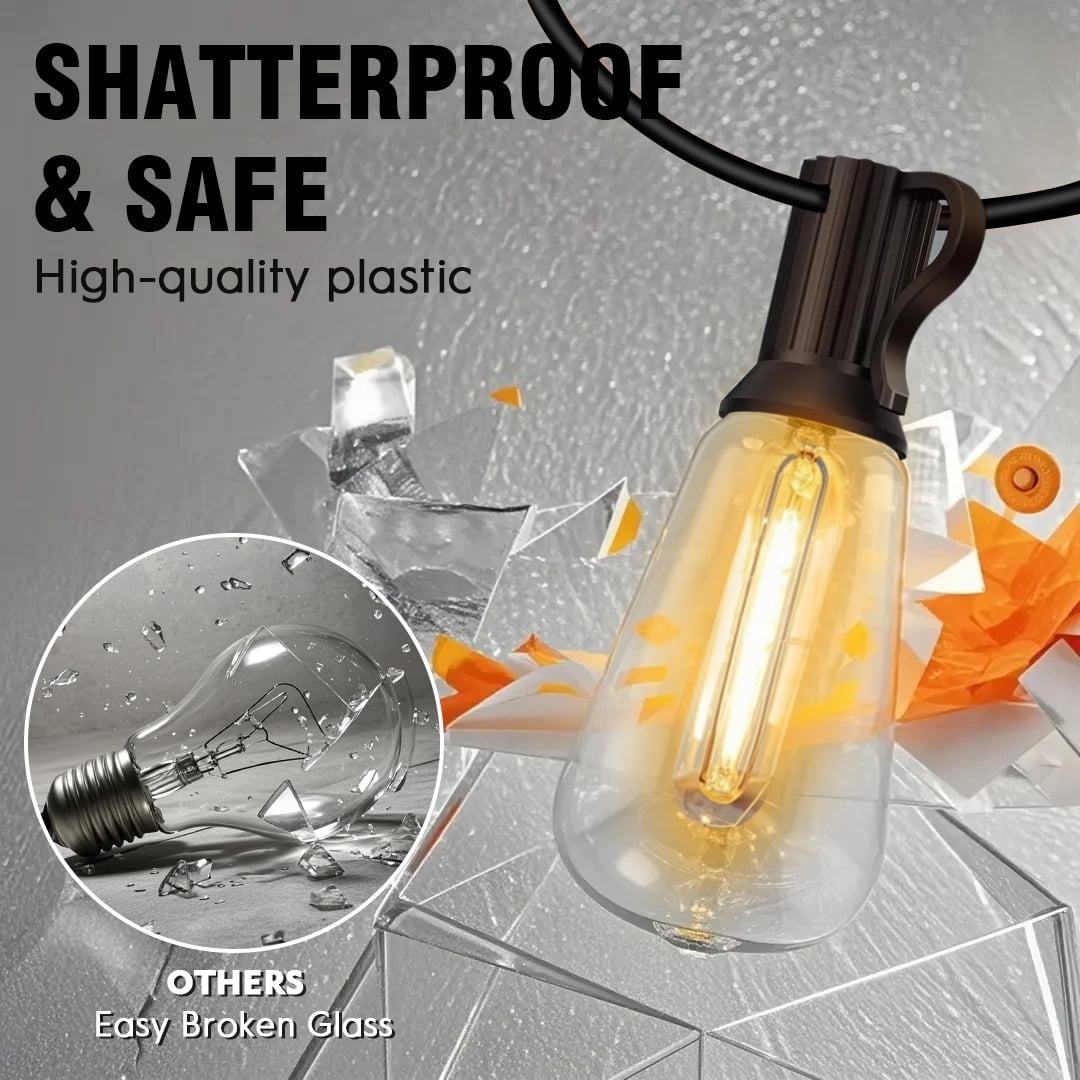 38 Bulbs LED Outdoor String Lights 100FT, Patio Lights With Shatterproof ST38 Bulbs (2 Spare),With Remote Control + Adapter