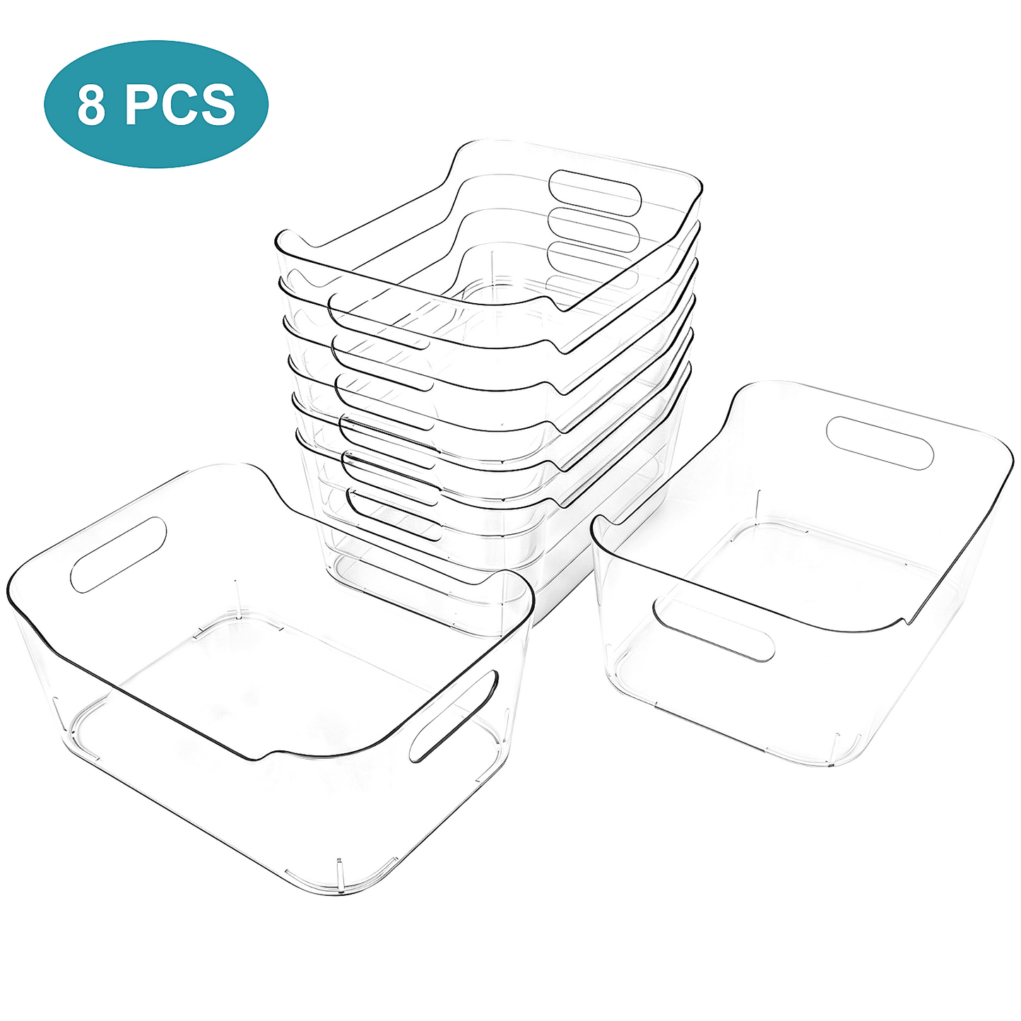 8 Pack Clear Plastic Storage Bins, TAIMASI Plastic Pantry Organizers and Storage Bins with Handle, Multi-Use Clear Storage Containers for Home, Kitchen, Cabinet, Fridge Organization