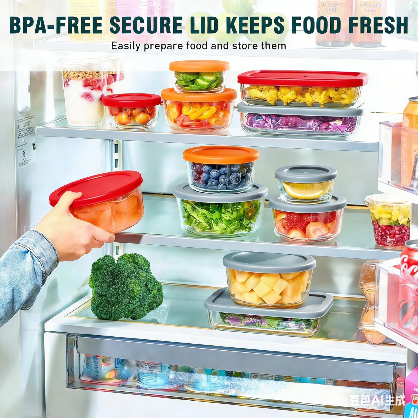 14Pcs Glass Food Storage Containers with Lids(7 Containers & 7 Lids), Stackable Airtight Meal Prep Lunch Boxes Bowls, Microwave Freezer Dishwasher Safe, Multicolor