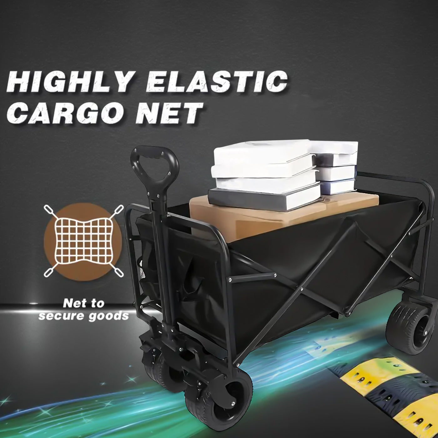 Foldable Outdoor Utility Wagon, Large Capacity Adjustable Pushrod All-Terrain Portable Garden Cart With Beverage Rack - Perfect For Camping, Beach, Sports, Shopping and Outdoor Adventures