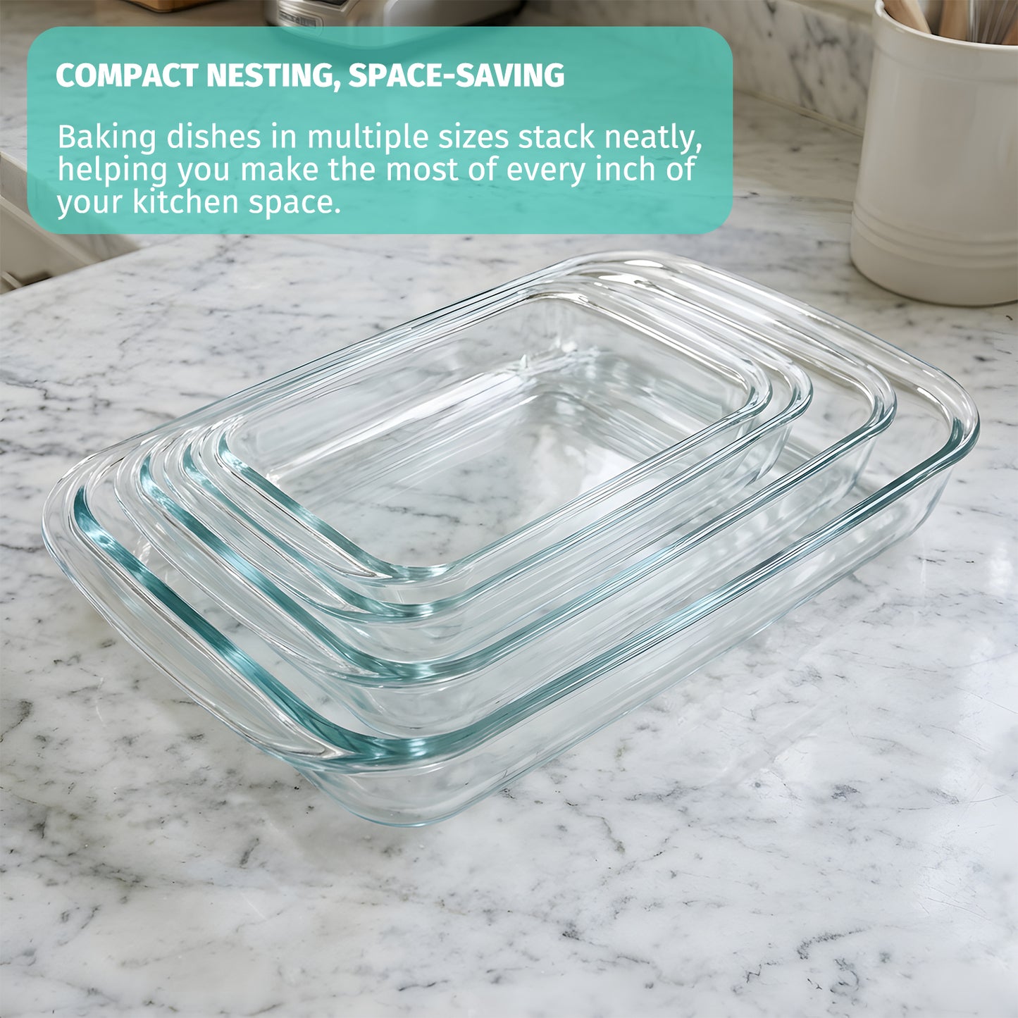 11 Pcs Deep Glass Baking Dish Set with lids/Egg Separator/Brush/Spatula, Rectangular Glass Baking Pans Bakeware Set for Lasagna, Leftovers, Cooking, Freezer-to-Oven, Black