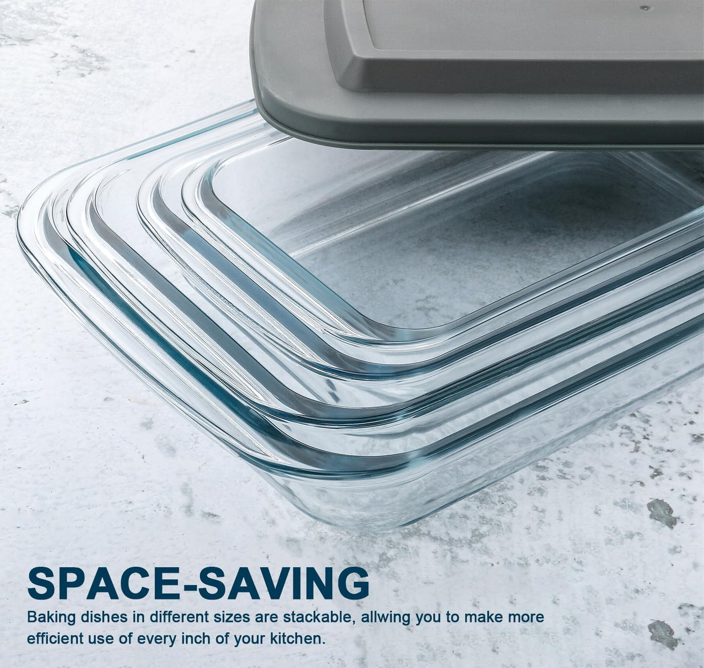 8-Piece Deep Glass Baking Dish Set with Plastic lids, Rectangular Glass Bakeware Set with Lids, Baking Pans for Lasagna, Leftovers, Cooking, Kitchen, Freezer-to-Oven and Dishwasher, Grey