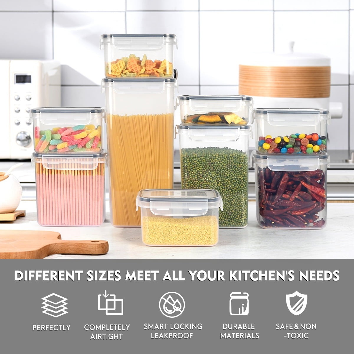 32Pcs Airtight Food Storage Containers Set, BPA Free Plastic Kitchen and Pantry Organization Canisters with Lids for Cereal, Dry Food, Flour and Sugar, Includes 32 Labels