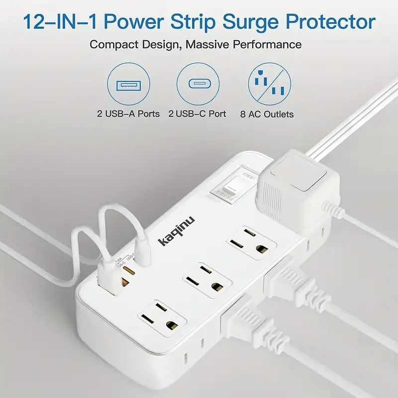 Power Strip Surge Protector, 6ft Flat Extension Cord with 4 USB Wall Charger(2 USB C Port), 8 Widely-Spaced Outlets Power Strip Compact for Travel, Office, Dorm Room Essentials