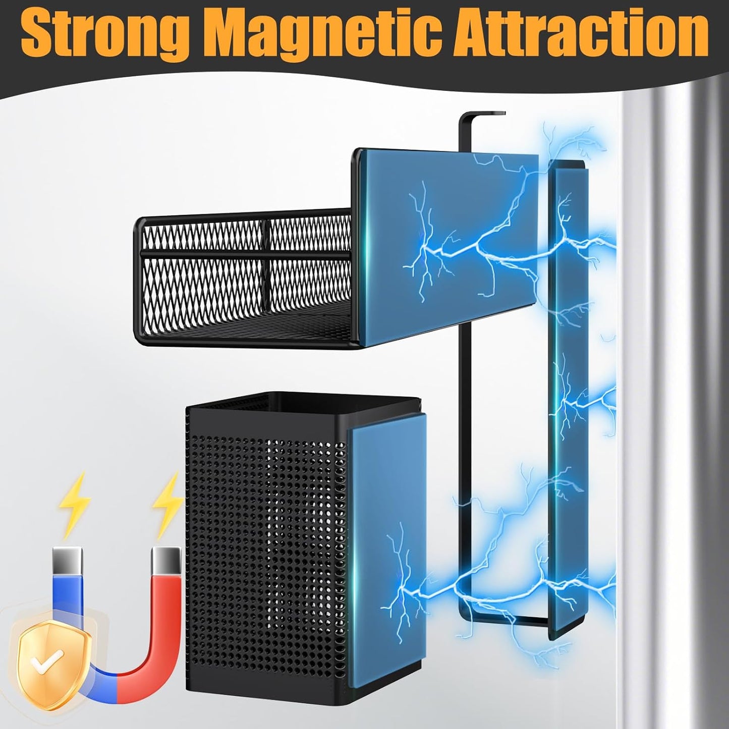 Magnetic Spice Rack Organizer, AOKIWO 6 Pack Moveable Fridge Spice Shelves for Refrigerator, Strong Magnetic Metal Refrigerator Shelf Organizer with Paper Towel Holder, Utensils Holder, Black