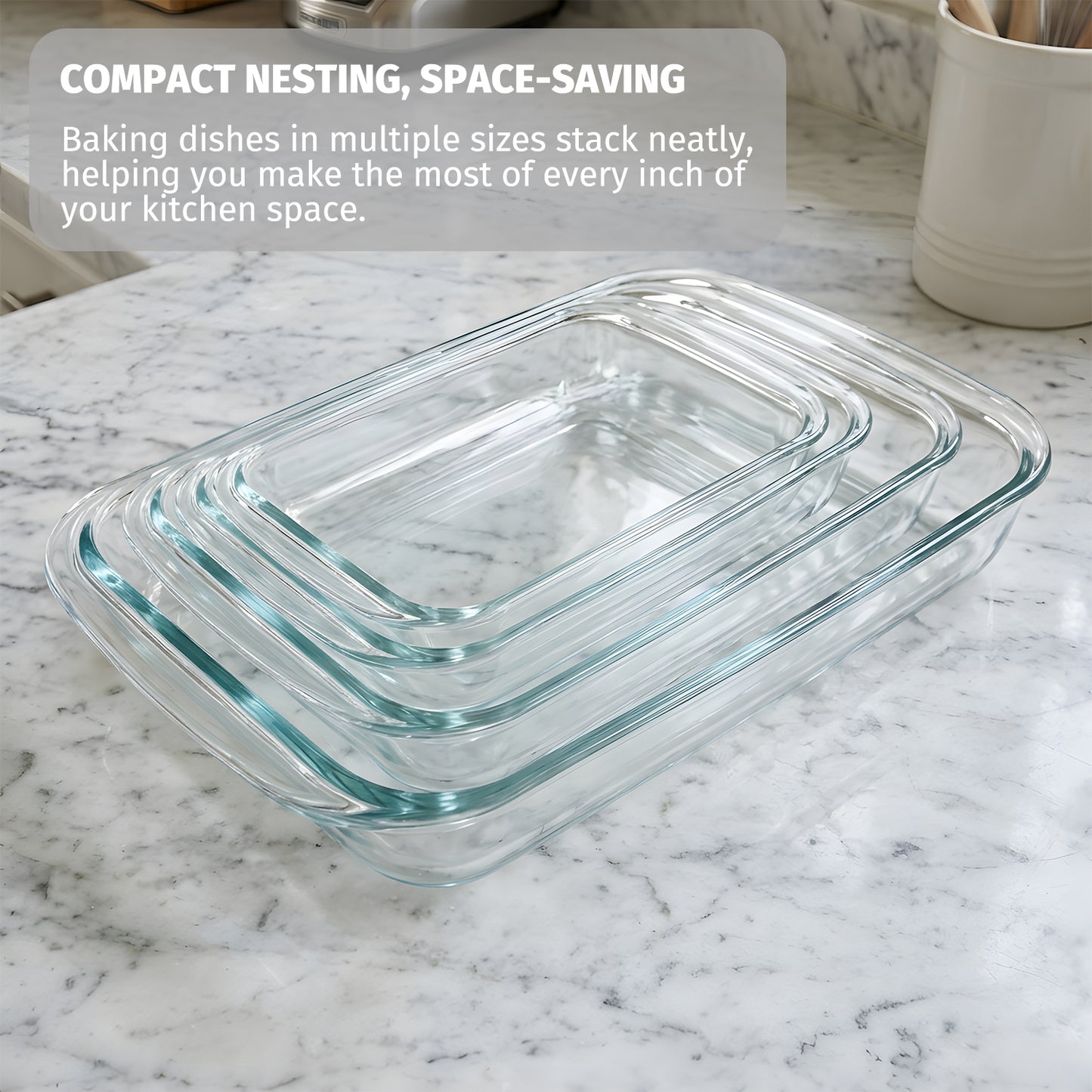 11 Pcs Deep Glass Baking Dish Set with lids/Egg Separator/Brush/Spatula, Rectangular Glass Baking Pans Bakeware Set for Lasagna, Leftovers, Cooking, Freezer-to-Oven, Gray