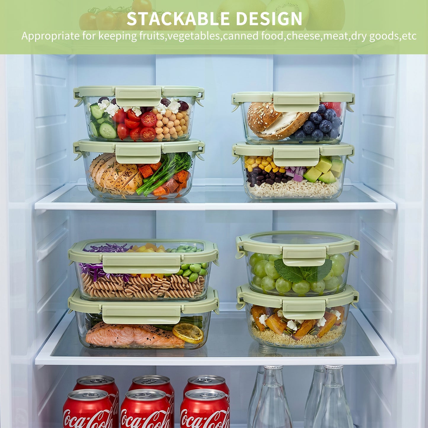 36pcs Glass Food Storage Containers with Lids Set, Airtight Meal Prep Containers (18 Containers & 18 Lids),Green