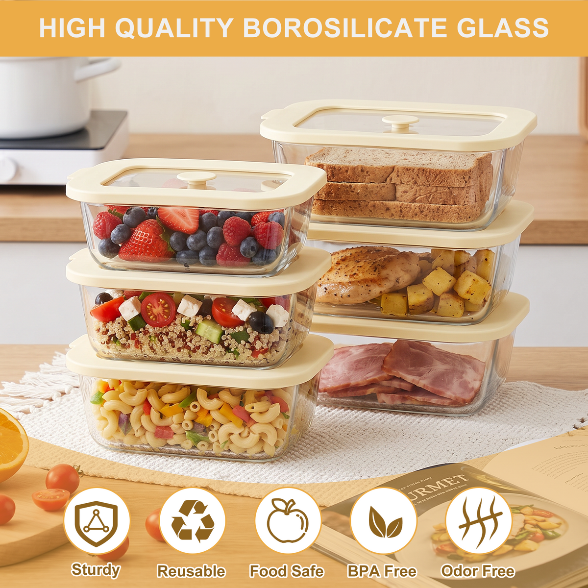 24 Pcs Glass Food Storage Containers with Tempered Glass Lids, Borosilicate Oven-Safe (-4°F~950°F), Airtight Meal Prep Containers (12 Containers & 12 Lids), LeakProof, BPA-Free, Dishwasher Safe