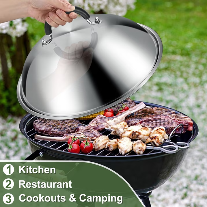 Mibote Griddle Accessories, 5 Piece Smash Burger Kit, 7" Cast Iron Press & 12.5" Steel Dome for Blackstone, Spatula & Patty Paper