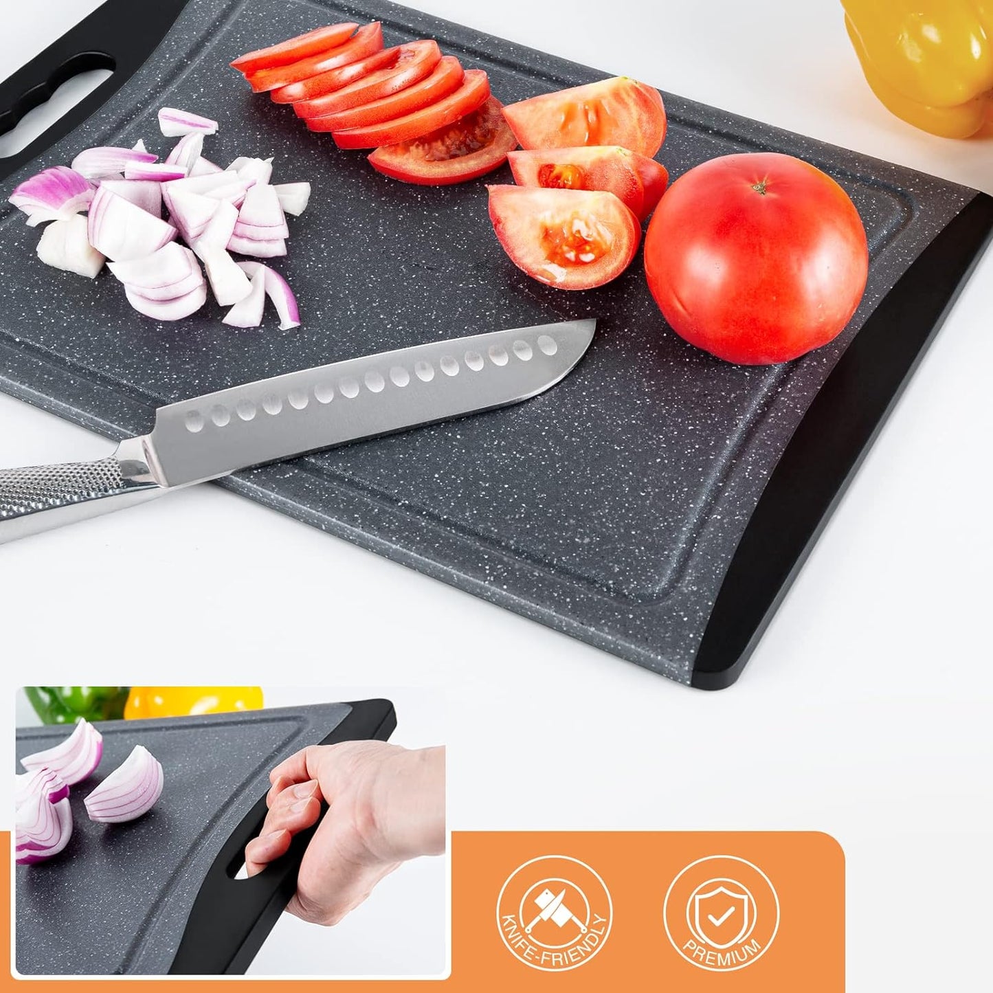 Extra Large Cutting Boards, Plastic Cutting Boards for Kitchen (Set of 3), Dark Grey