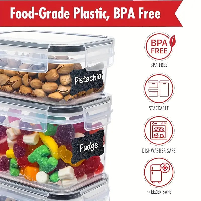 24 Pack Airtight Food Storage Containers with Lids, Plastic Kitchen and Pantry Organization Canisters for Cereal, Dry Food, Flour and Sugar, BPA Free, Includes 24 Labels