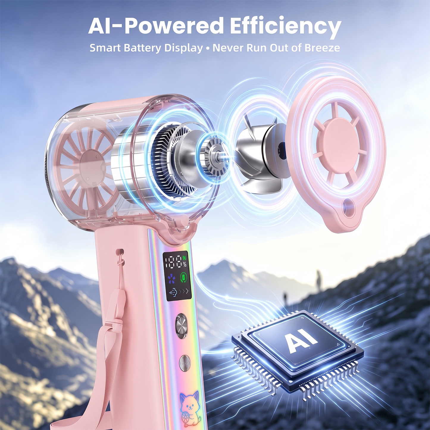 MIBOTE Upgraded Misting Fan Portable Fan with Digital Display, 30ml Water Tank, Multiple Speeds, Portable for Outdoor and Travel –Pink