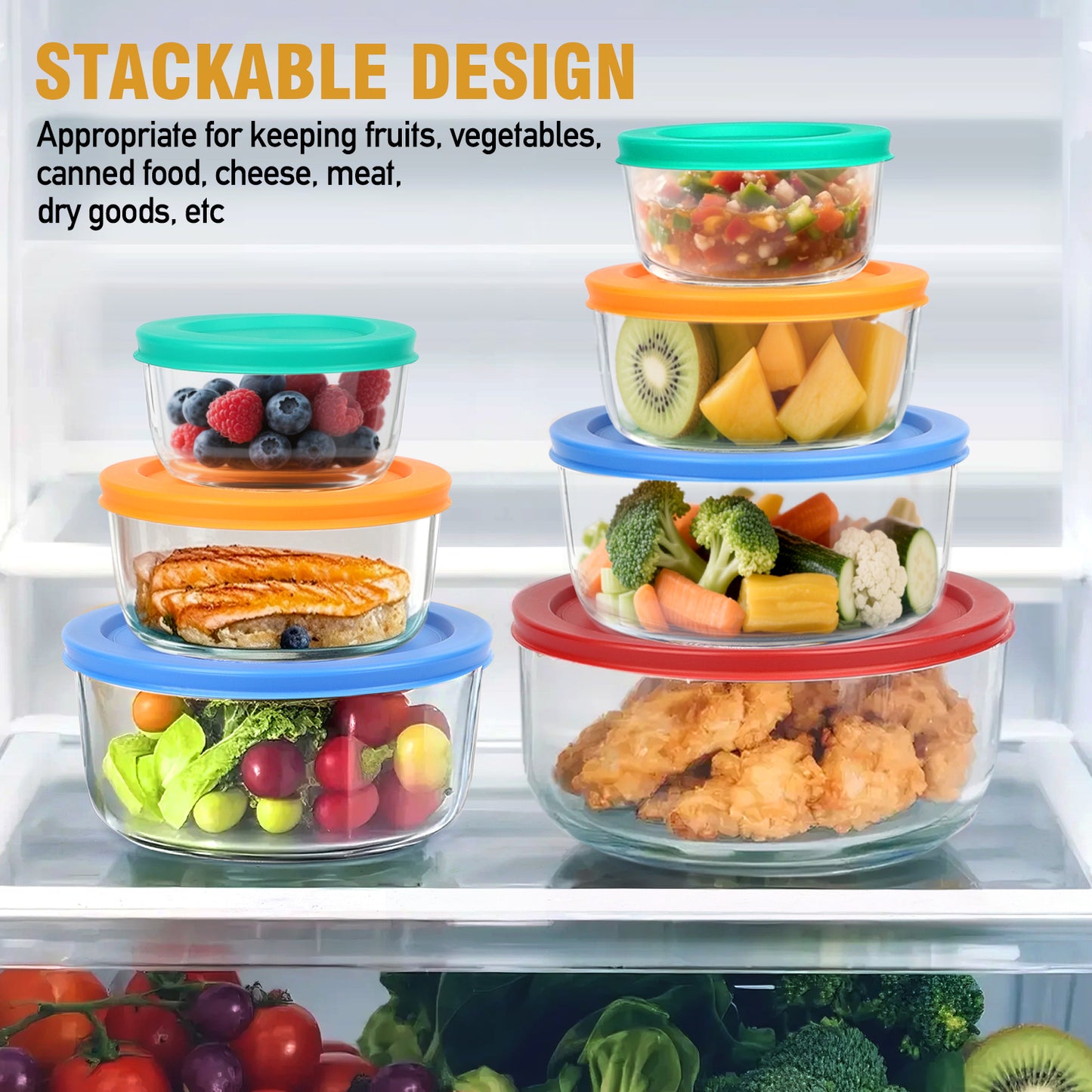 14 Pcs Glass Food Storage Containers Set - 7, 4, 2 & 1-Cup Round Containers with Lids, BPA-Free, Dishwasher & Microwave Safe Lunch Box