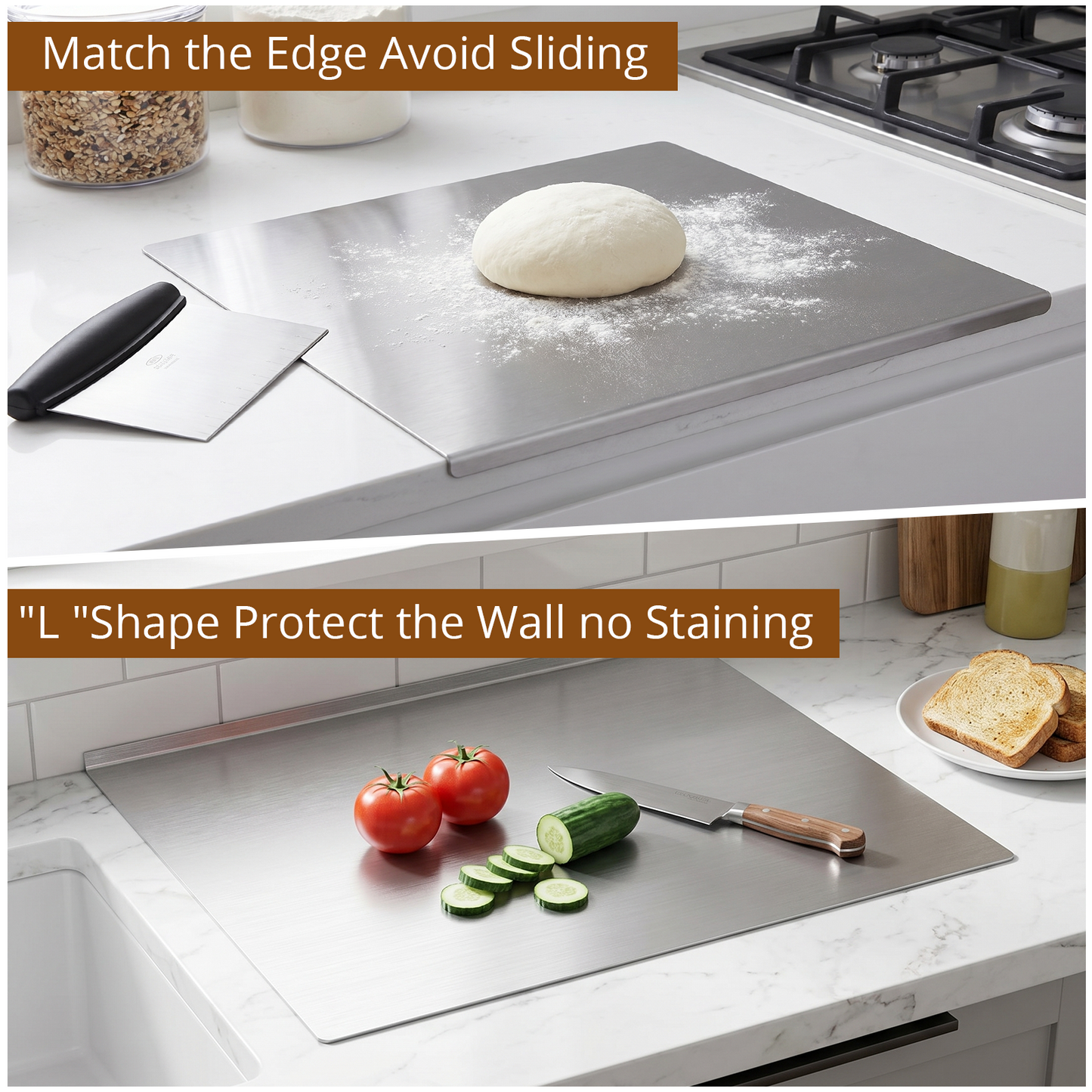 Cutting Boards for Kitchen, AOKIWO Large Stainless Steel Baking Boards with scraper, Suitable for Bread, Meat, Vegetables, (15.7 x 27.6 inch )