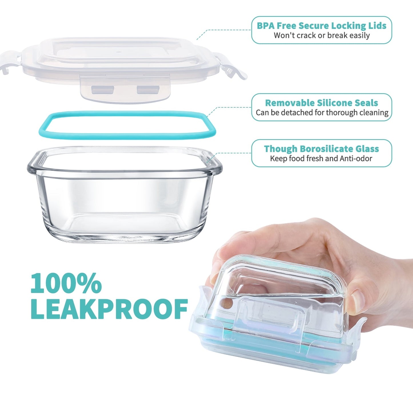 14 Pcs Glass Food Storage Containers, Meal Prep, Airtight Bento Boxes Lunch Box with Leak Proof Locking Lids, Microwave/Oven/Freezer/Dishwasher Safe, BPA Free
