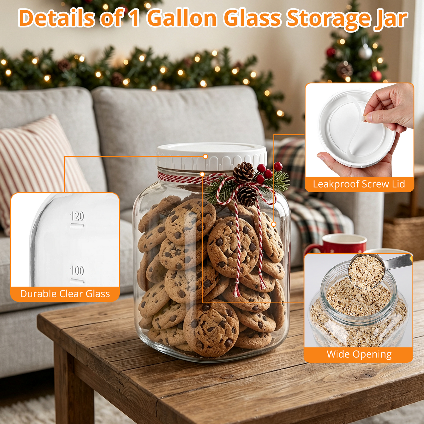 1 Gallon Clear Glass Jar with Lid, TAIMASI 2 Pack Wide-Mouth Large Mason Jars with Silicone Gasket, 2 Scale Mark, Glass Storage Container for Canning, Pickling, Storing Food