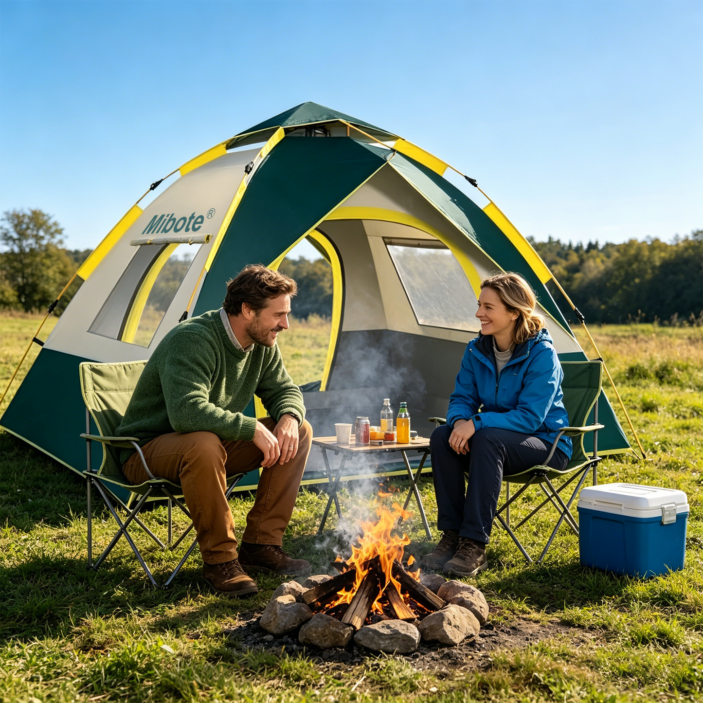 Mibote 4-Person Camping Tent, Auto Setup Pop Up Tent, Waterproof, Huge Door & Windows for Camping, Hiking, Travel