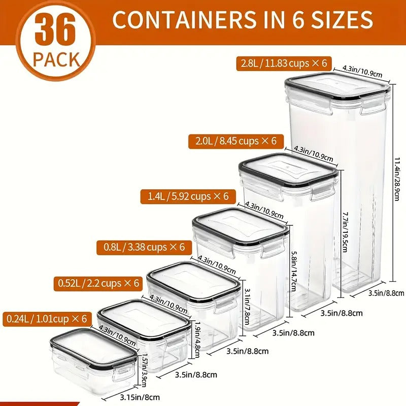36 Pack Airtight Food Storage Containers Set with Labels & Marker- Leak-Proof, BPA-Free, Flip-Top Lids, Perfect For Kitchen Pantry Organization, Storage for Flour, Sugar, Cereal