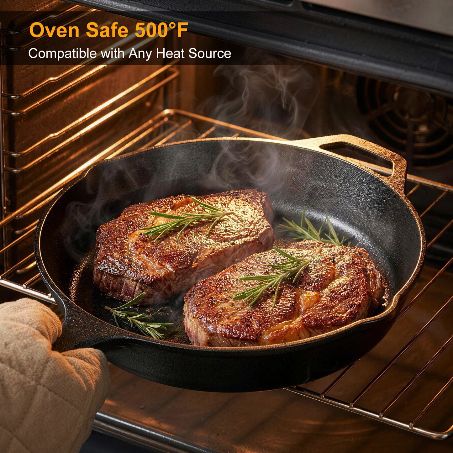 Cast Iron Skillet, TAIMASI 10" Pre-Seasoned Frying Pan With Handles, Oven Grill Stovetop Safe Cookware Set for Grilling, Sauteing, Baking