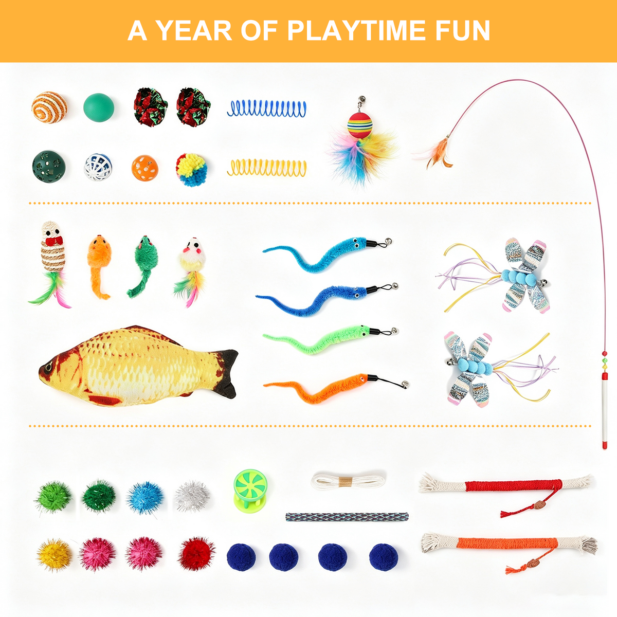 42 Pcs Cat Toys Kitten Toys, Interactive Cat Toy with Collapsible Cat Tunnel Bed, Interactive Kitty Toys Feather Teaser Spring Toy Set for Cat, Kitty