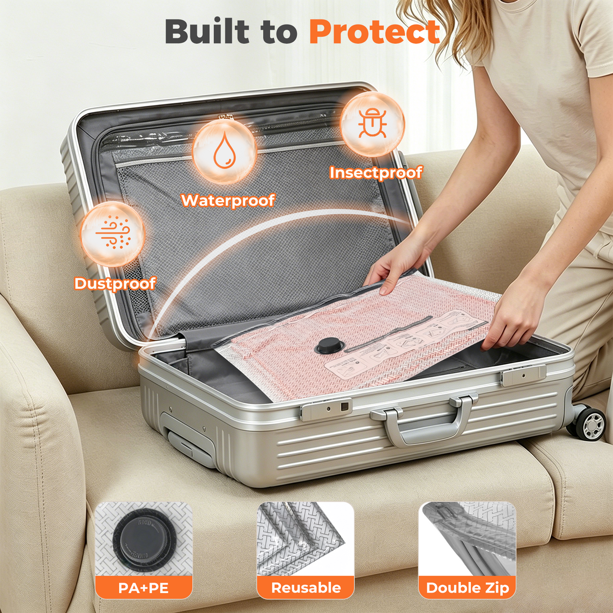 Mibote Vacuum Bags for Travel with Rechargeable Pump, 12 Combo Space Saver Compression Packing Seal Storage for Clothes Luggage