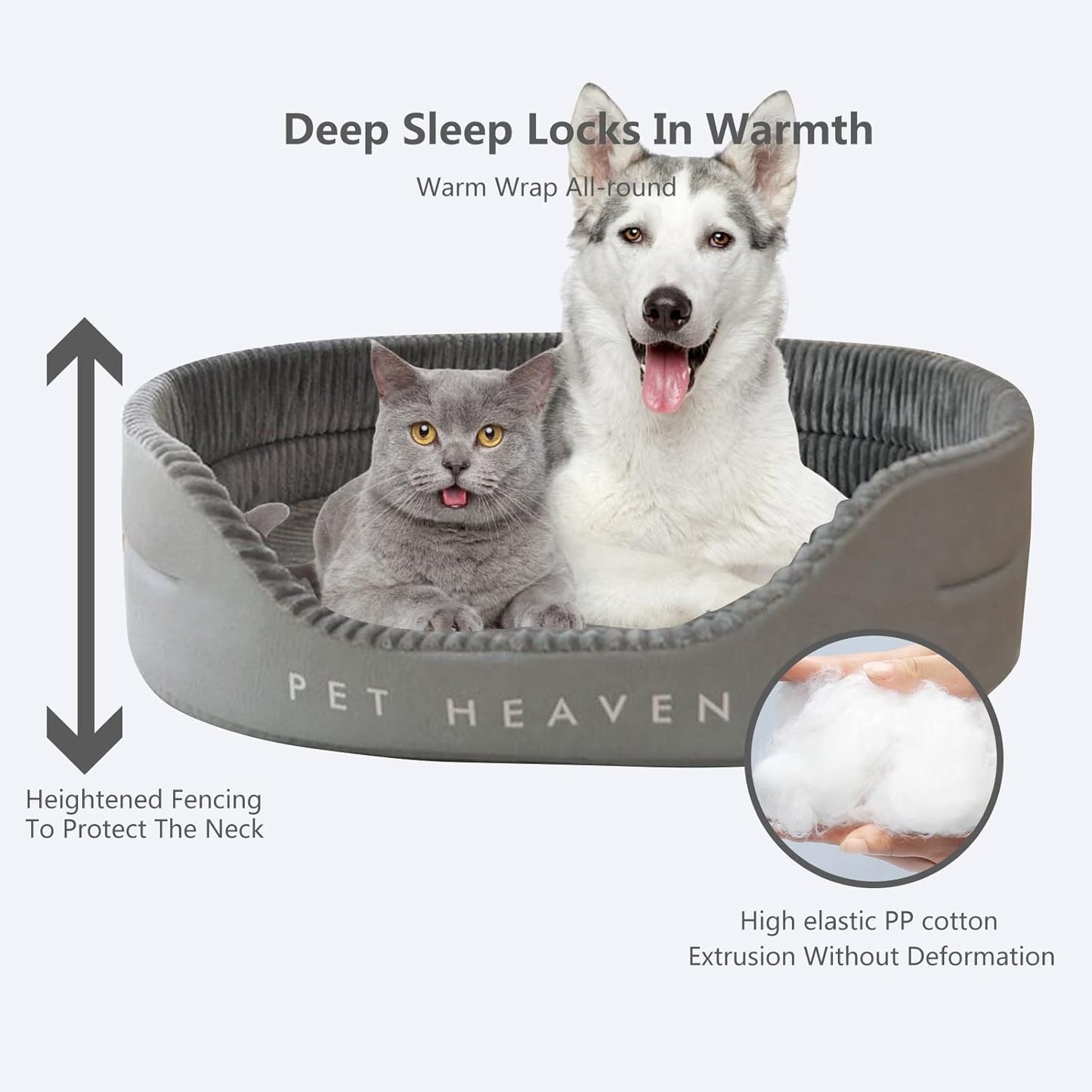 Dog Bed & Cat Bed - Soft Calming Fluffy Rectangle Pet Bed with Anti-Slip Bottom, Durable Bite-Resistant Machine Washable Pet Sofa Kennel for Cats, Puppies, and Medium Dogs - Gray, M