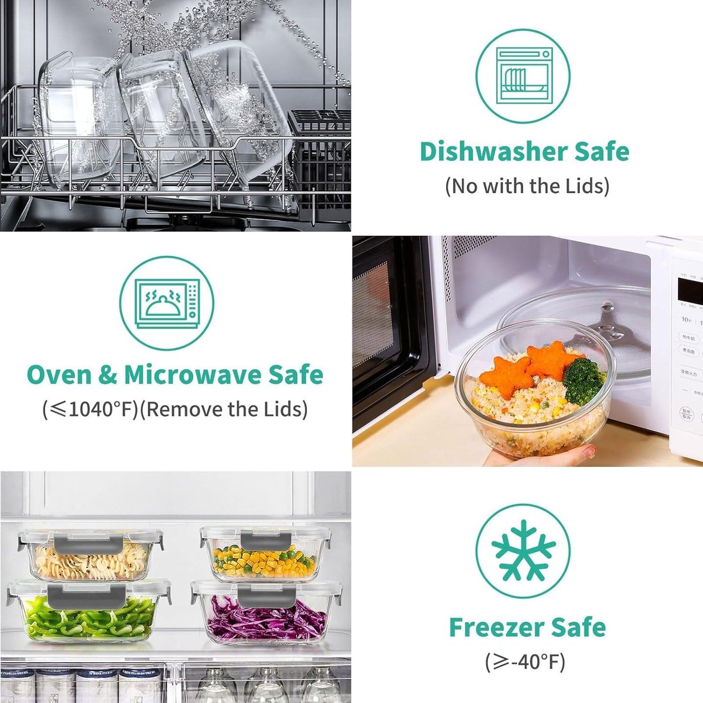 AMALEKO 34pcs Glass Food Storage Containers with Lids Set, Airtight Glass Meal Prep Containers (17 Containers & 17 Lids), Leak Proof Lunch Container BPA-Free, Microwave, Oven, Freezer, Dishwasher Safe-Grey
