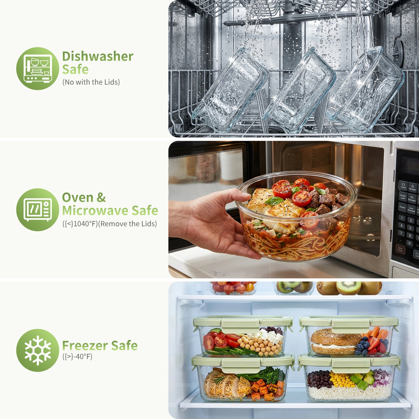 36pcs Glass Food Storage Containers with Lids Set, Airtight Meal Prep Containers (18 Containers & 18 Lids),Green