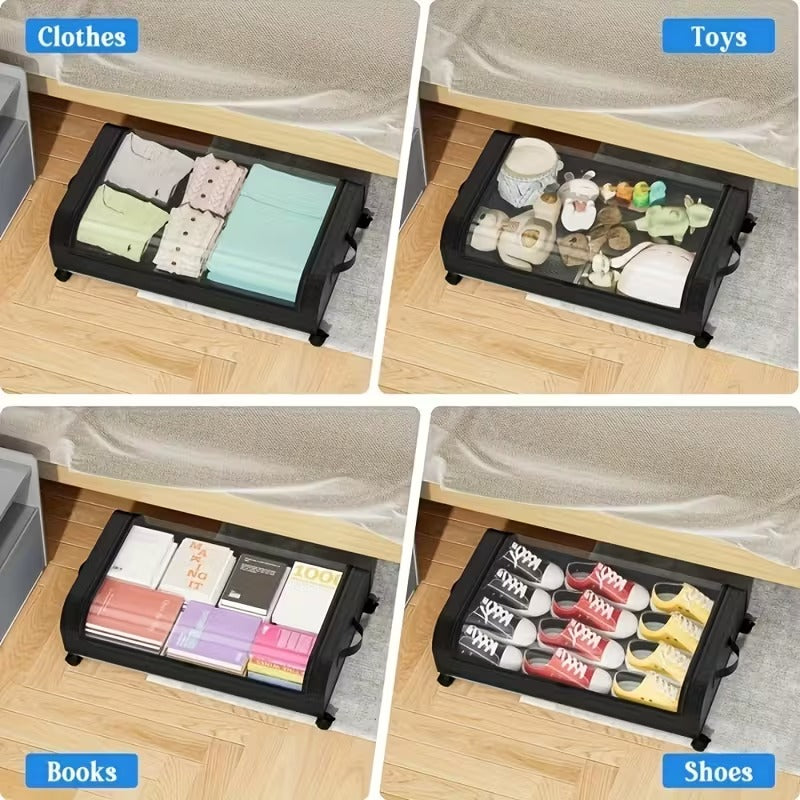 Under Bed Storage with Wheels, 2-Pack Under the Bed Storage Containers with Clear Lids & Label, Underbed Storage Bins for Clothes, Shoes - Grey