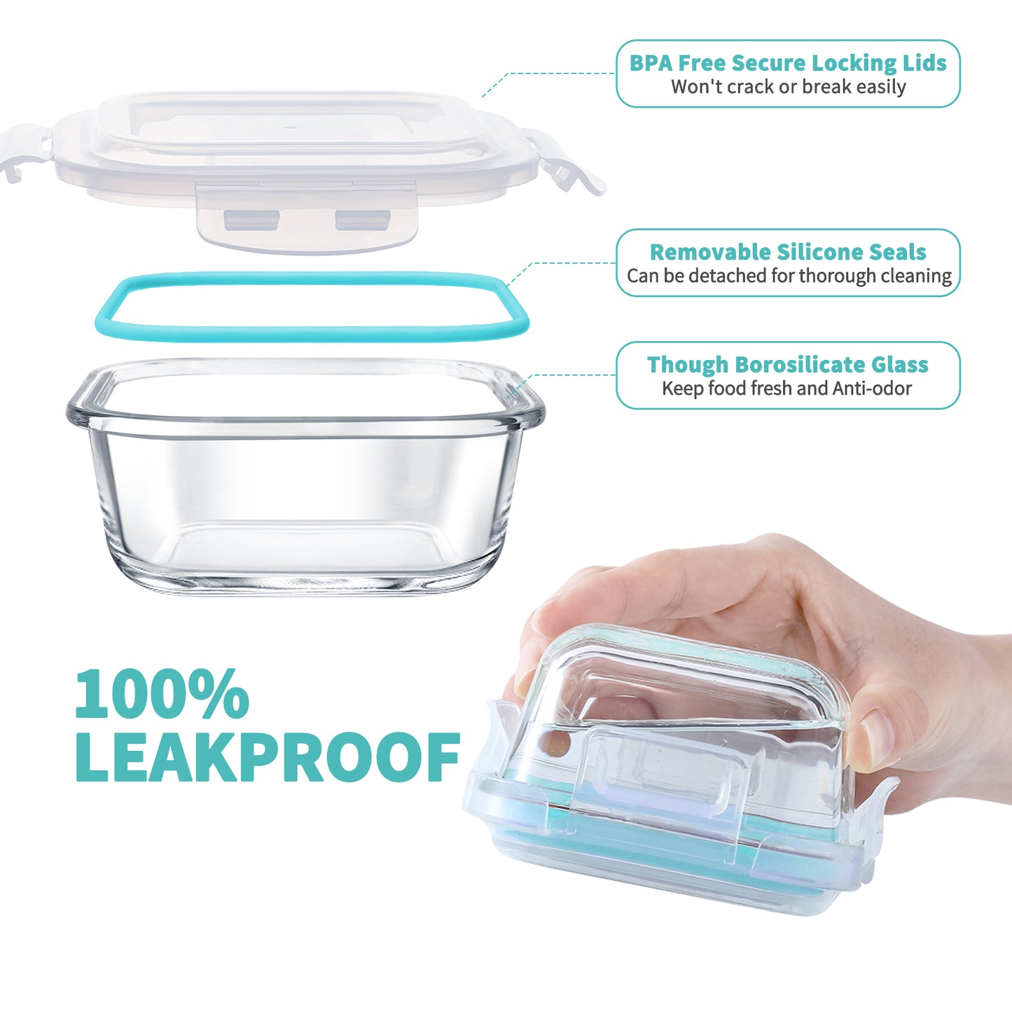 16 Pcs Glass Food Storage Containers , Meal Prep , Airtight Bento Boxes with Leak Proof Locking Lids, for Microwave, Oven, Freezer and Dishwasher, BPA Free