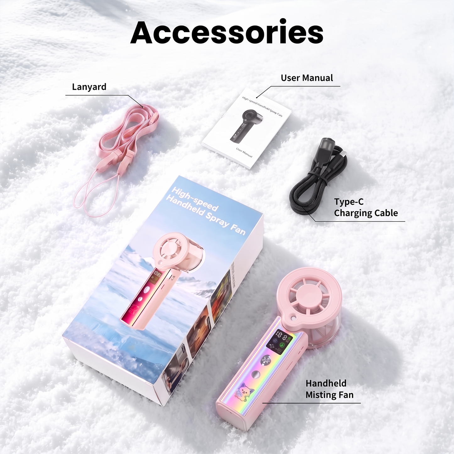 MIBOTE Upgraded Misting Fan Portable Fan with Digital Display, 30ml Water Tank, Multiple Speeds, Portable for Outdoor and Travel –Pink
