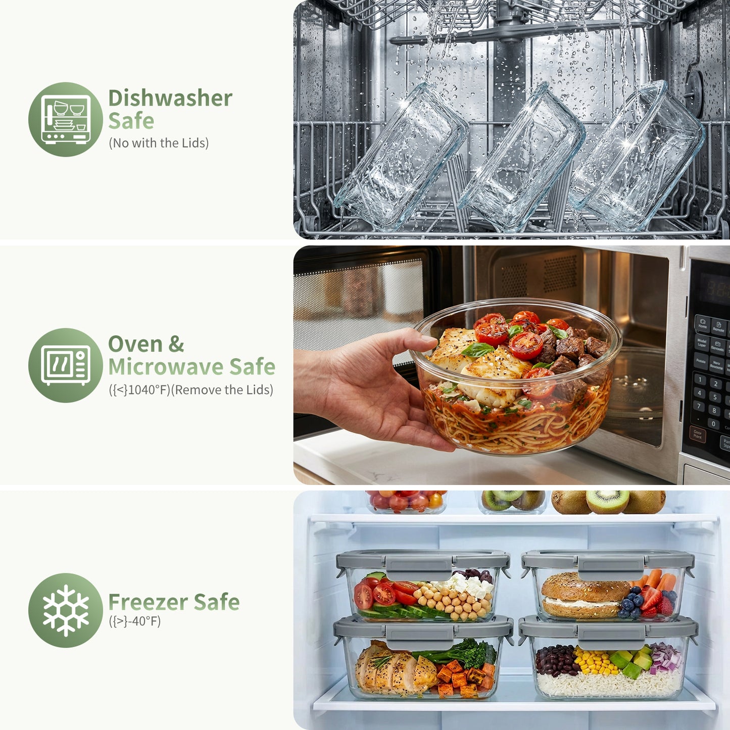 36pcs Glass Food Storage Containers with Lids Set, Airtight Meal Prep Containers (18 Containers & 18 Lids), Grey