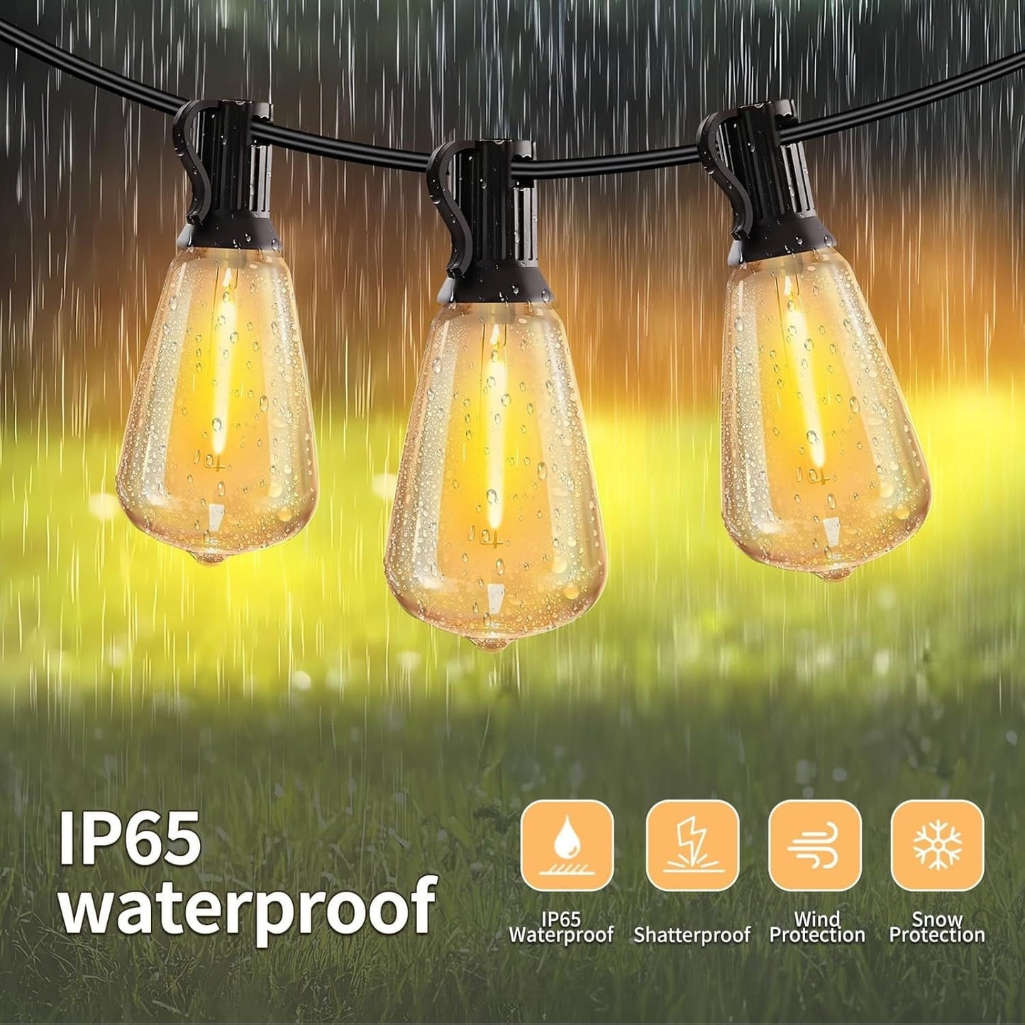 38 Bulbs LED Outdoor String Lights 100FT, Patio Lights With Shatterproof ST38 Bulbs (2 Spare),With Remote Control + Adapter