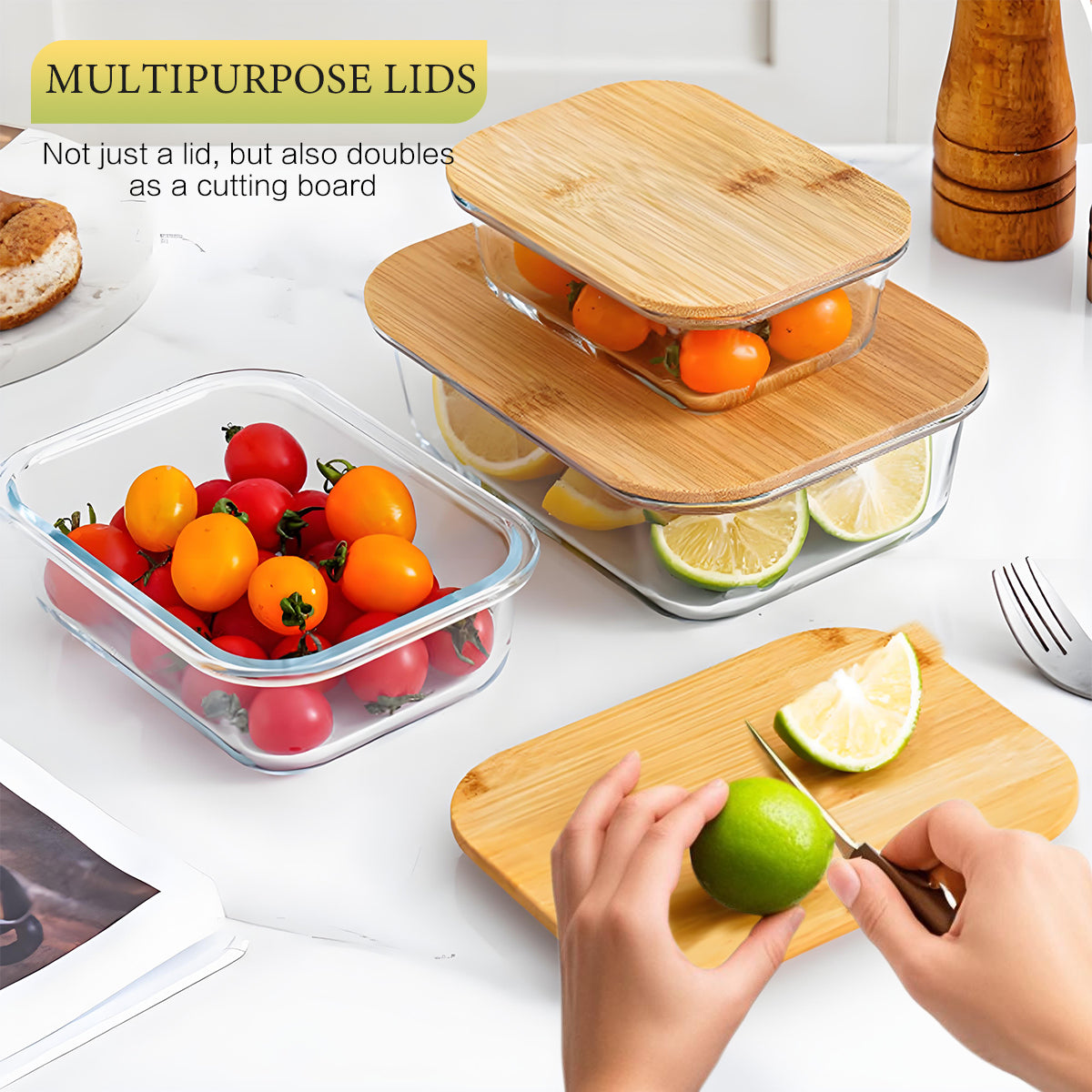 8 Pcs Glass Food Storage Containers with Bamboo Lids, Meal Prep Glass Containers Bento Lunch Box, Safe for Microwave, Oven, Freezer and Dishwasher, BPA Free