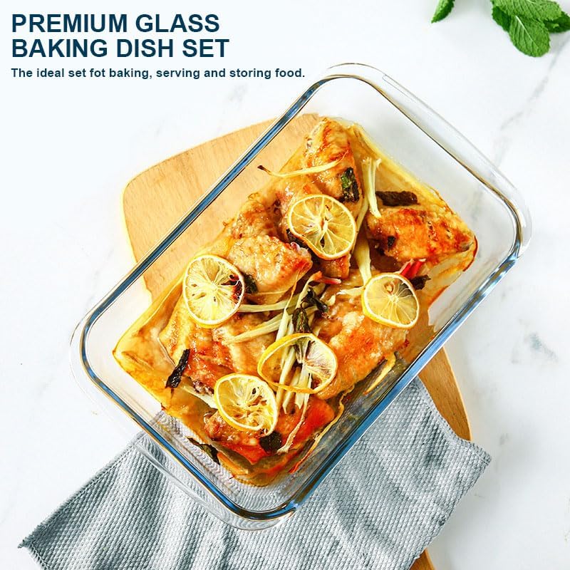 8-Piece Deep Glass Baking Dish Set with Plastic lids, Rectangular Glass Bakeware Set with Lids, Baking Pans for Lasagna, Leftovers, Cooking, Kitchen, Freezer-to-Oven and Dishwasher, Grey