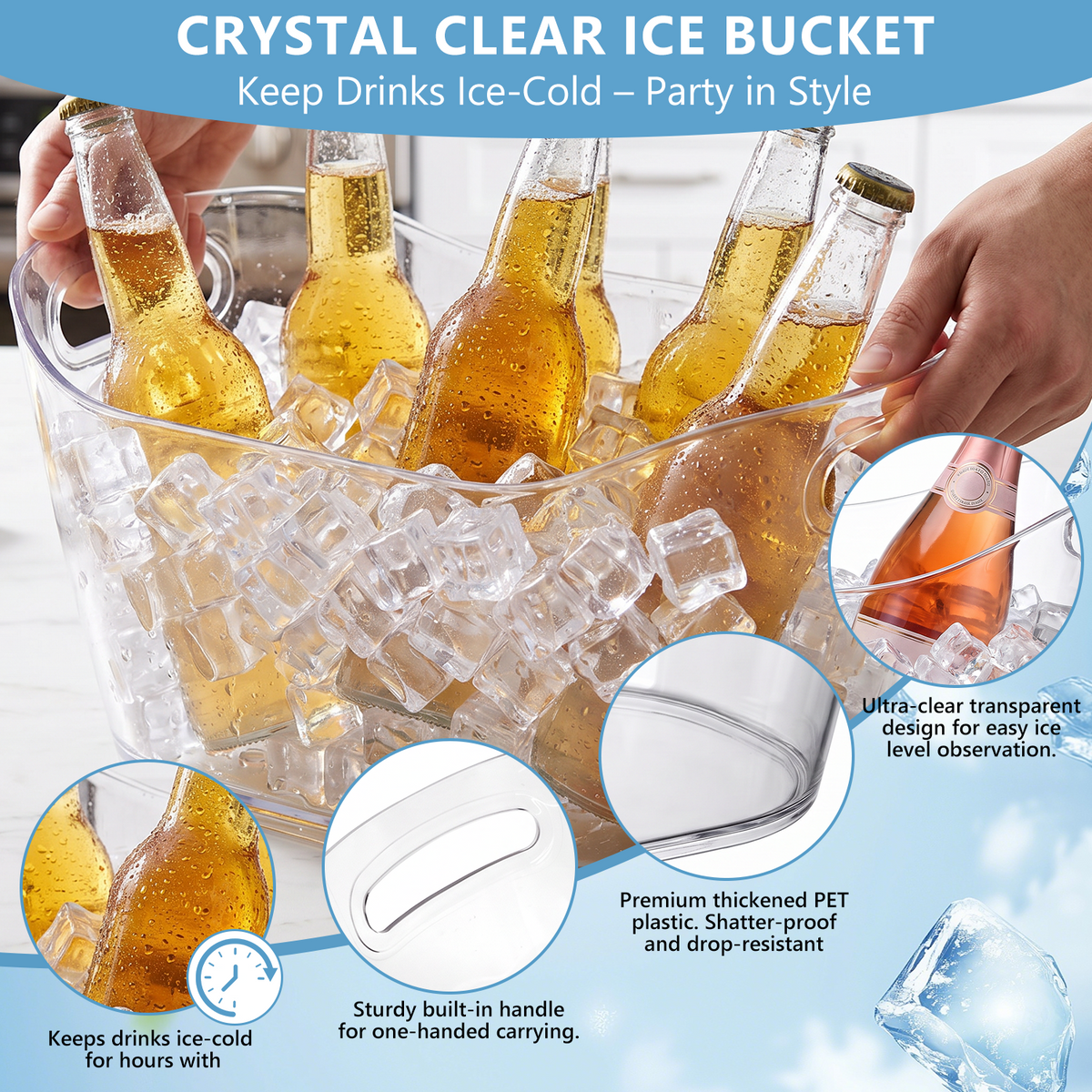 12L Plastic Ice Bucket for Parties with Scoop, TAIMASI 2 Packs BPA Free Large Capacity Drop-Resistant Beverage Tub for Wine, Beer, Juice, Portable Cooler for Outdoor Cocktail Mimosa & Soda Bar (Copy)