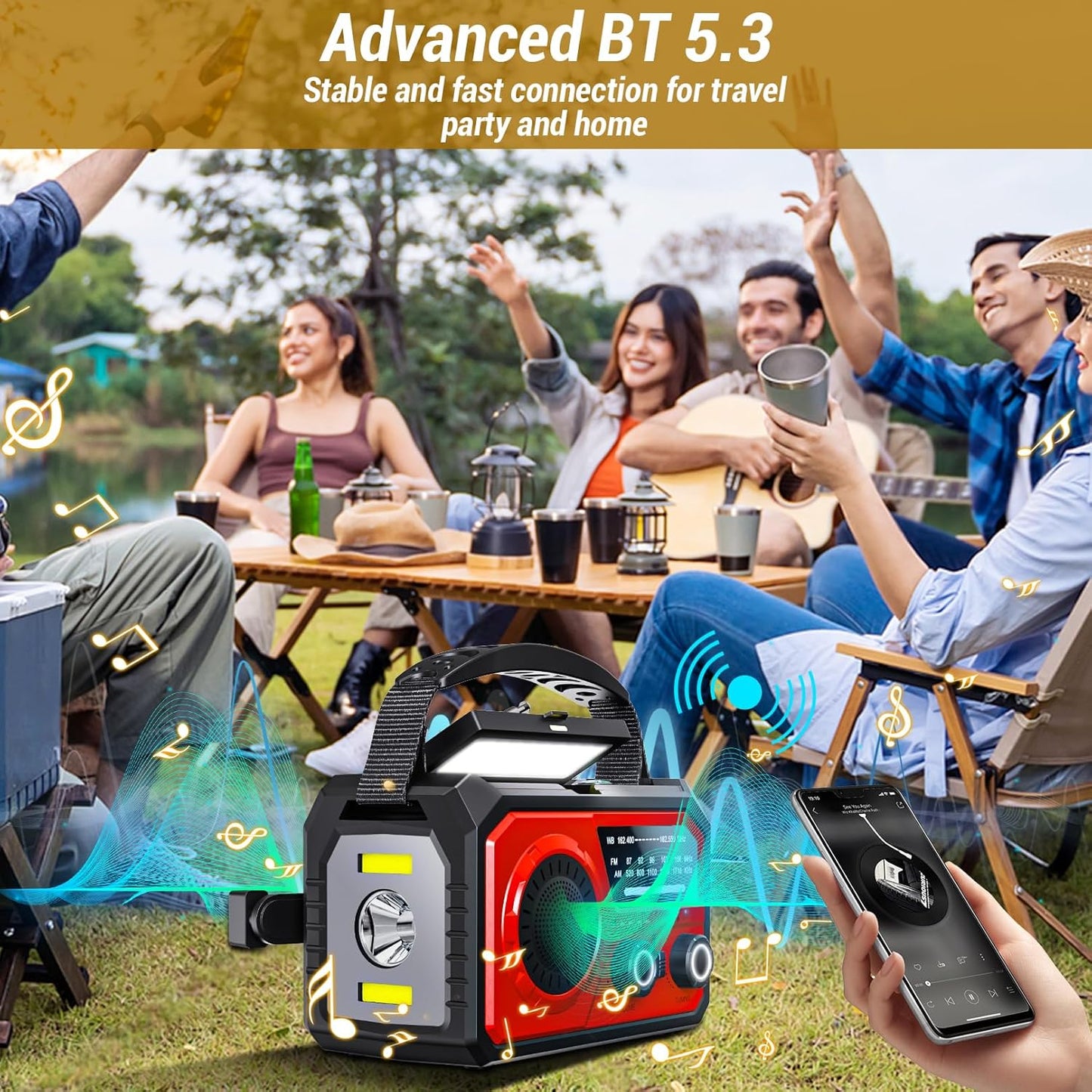 16000mAh Emergency Weather Radio, DOMNIU AM/FM/NOAA Weather Alert Radio, Hand Crank/Solar/Type-C Rechargeable Outdoor Solar Radio with Reading Lamp SOS Alarm 3 Mode Flashlight Power Bank(Red)
