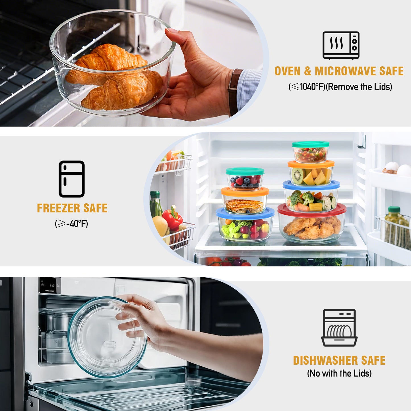 14 Pcs Glass Food Storage Containers Set - 7, 4, 2 & 1-Cup Round Containers with Lids, BPA-Free, Dishwasher & Microwave Safe Lunch Box