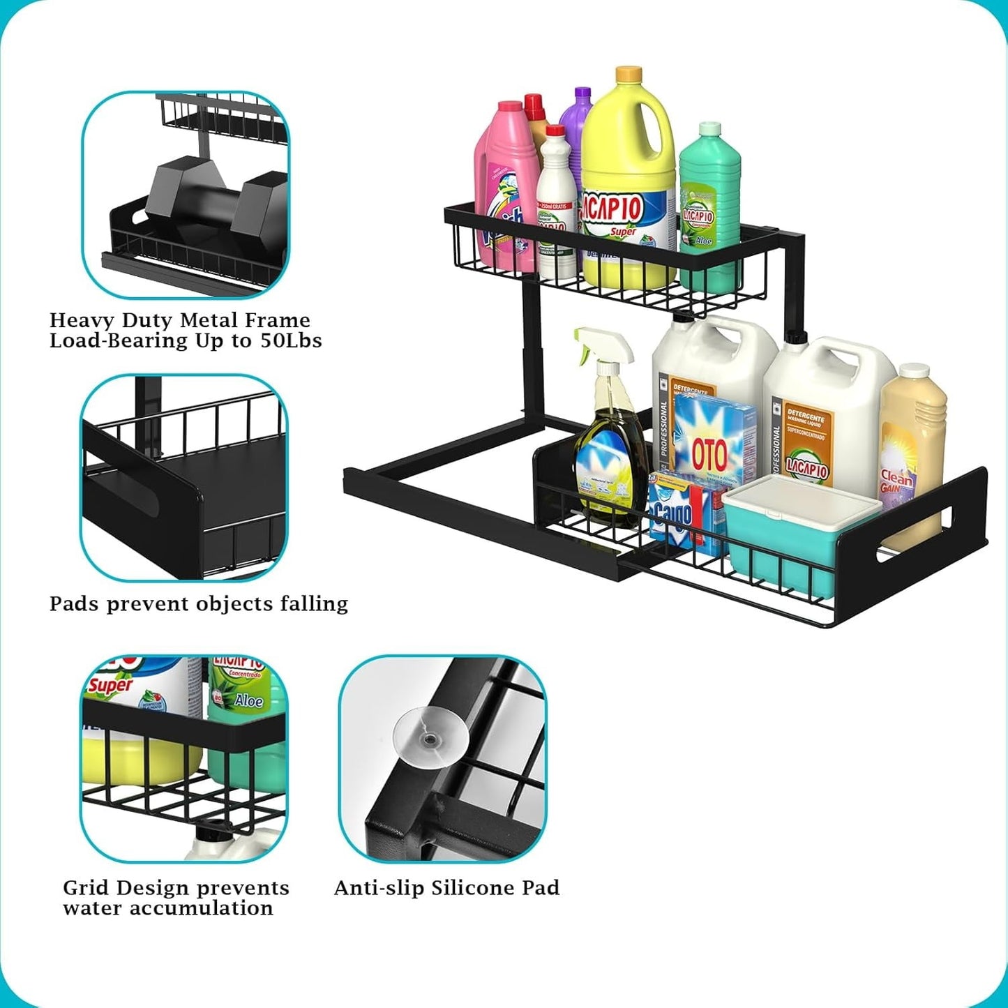 Under Sink Organizer and Storage, 1 Pack Pull Out Cabinet Organizer Slide Out Sink Shelf Cabinet Storage Shelves, Under Sink Storage for Kitchen Bathroom Cabinet