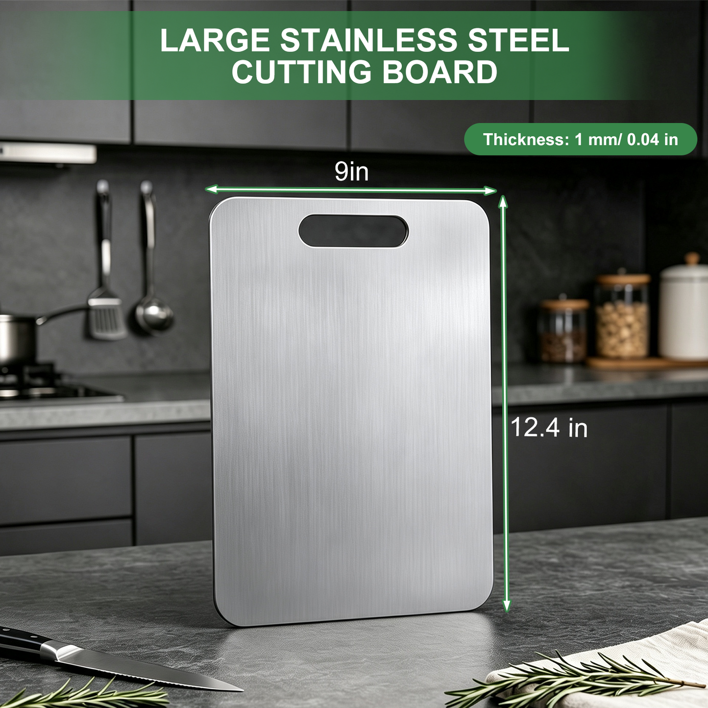 Wynra Stainless Steel Cutting Board, Large Cutting Board for Kitchen, Metal Food Prep Board for Meat, Vegetables and Fruit, 9.05" x 13.38"