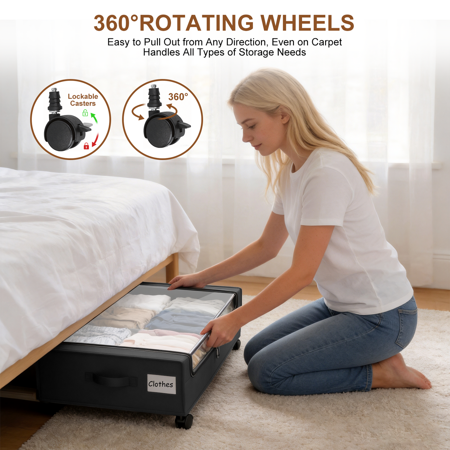2-Pack Under Bed Storage with Wheels, Black Under Bed Storage Containers, Underbed Shoe Storage Organizer, Rolling Under Bed Metal Drawers for Clothes, Blankets(31.5 x 17.3 x 6.8 in)