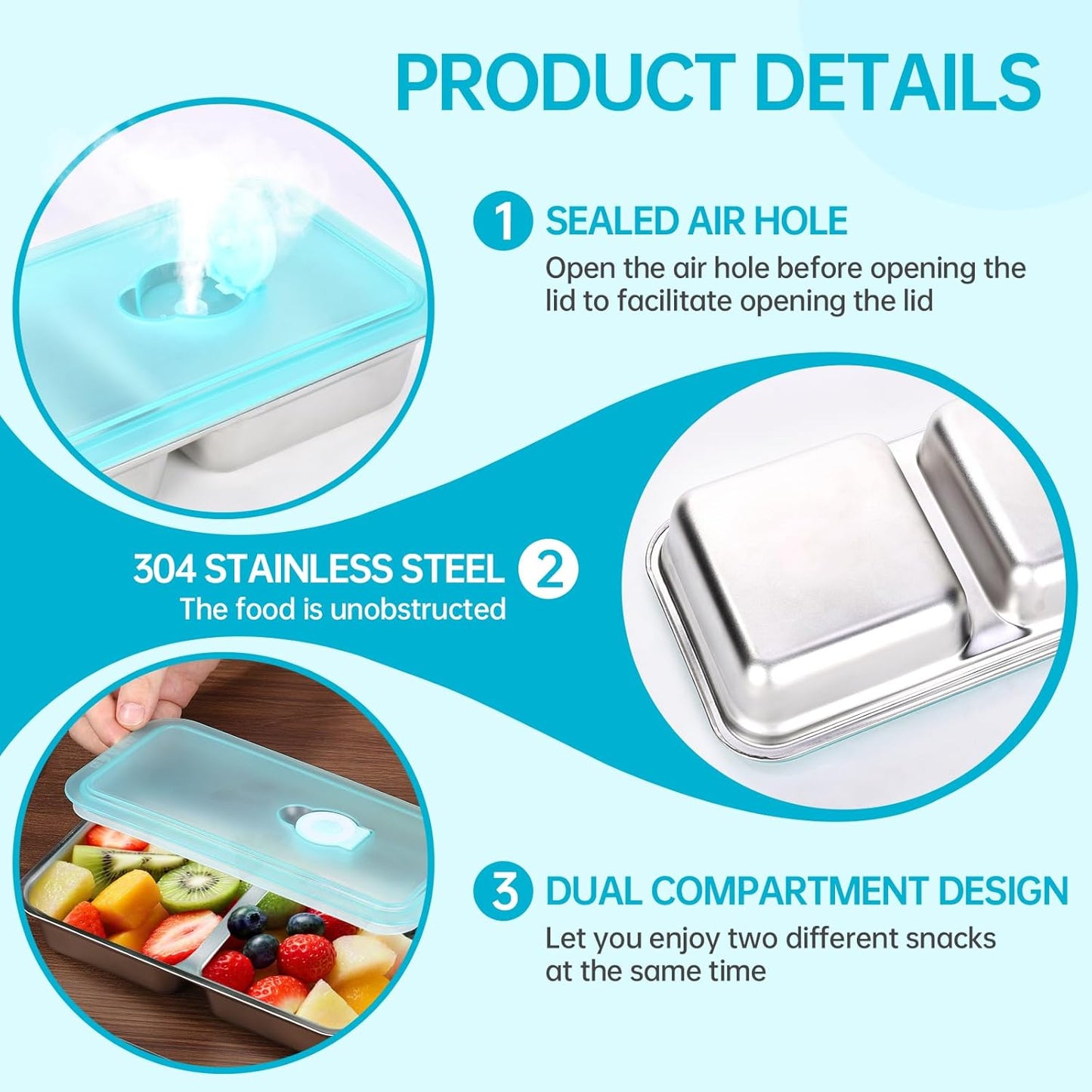 4 Pack Stainless Steel Snack Containers, Grab and Go Snack Containers with Lids and Lunch Box Bag, Reusable 2 Compartment Food Storage Containers  for Travel & Outdoor Camping
