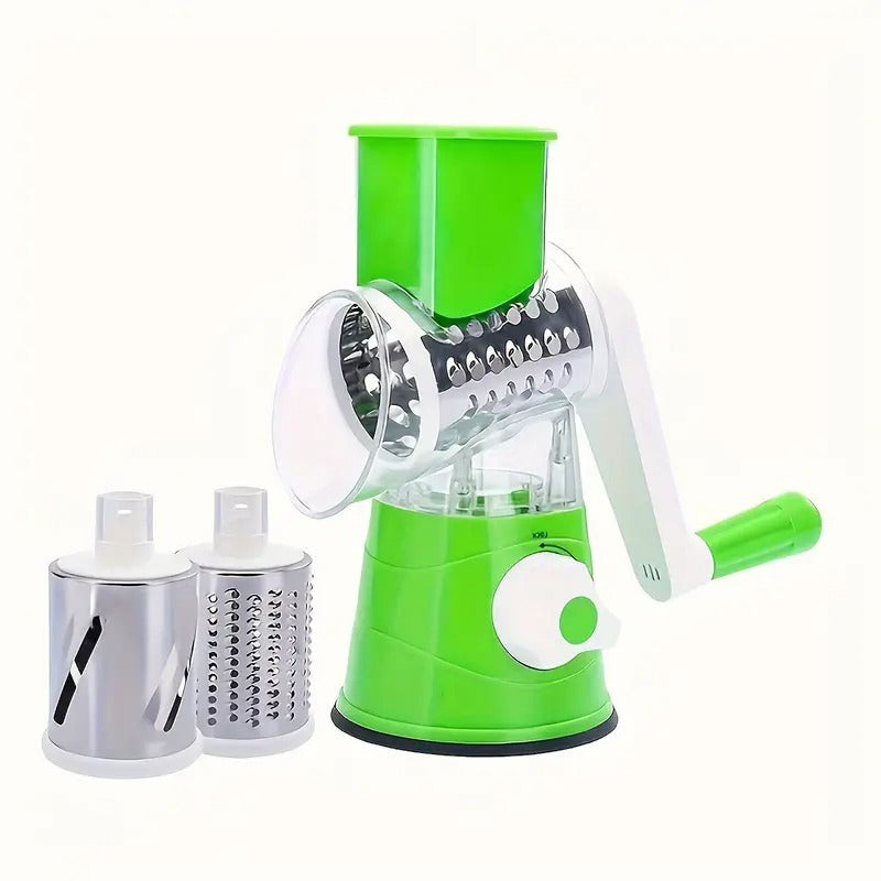 Cheese Grater Rotary Cheese Shredder Grater for Kitchen,Manual Stainless Steel Vegetable Slicer with Handle Potato Slicer with Suction Base, Green