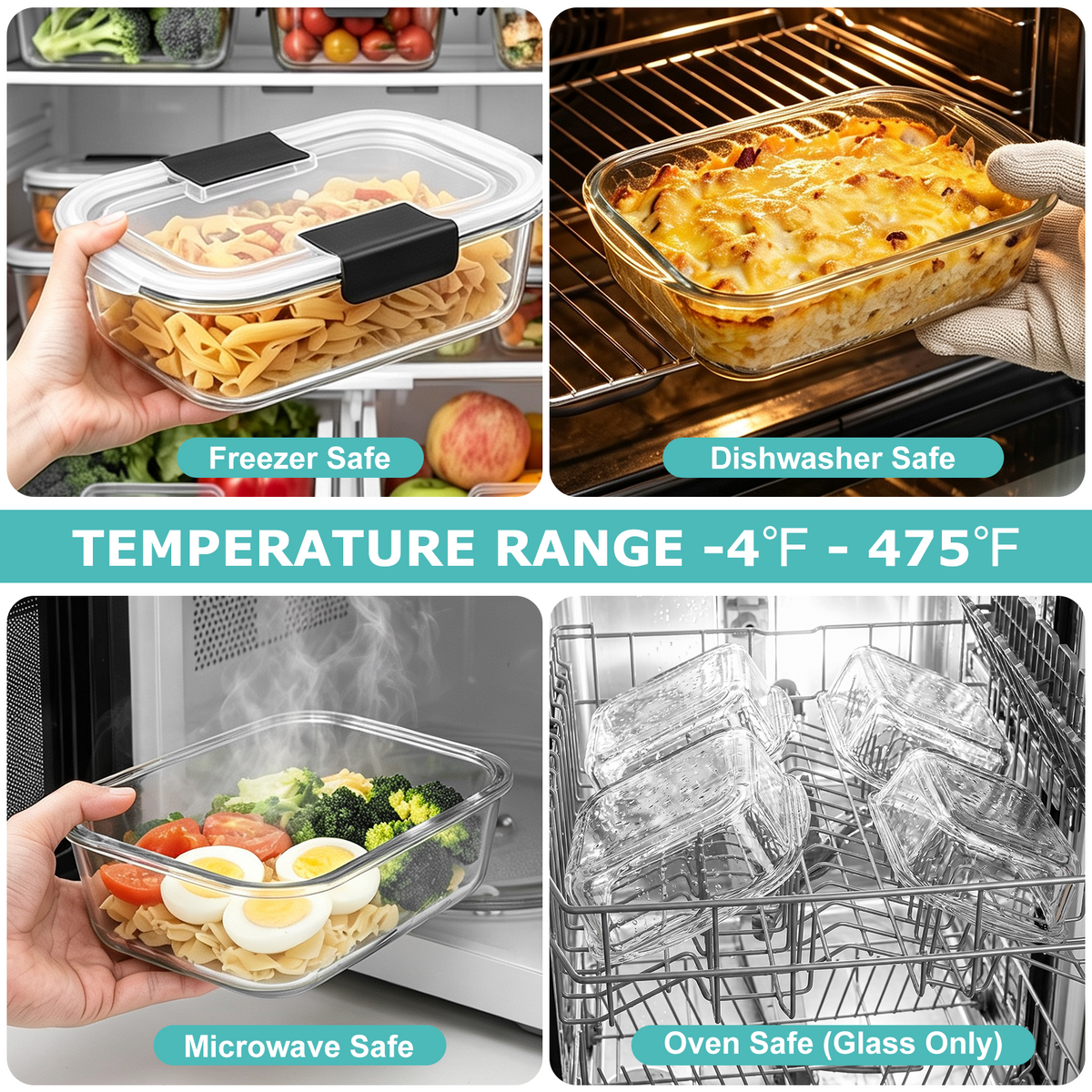 30 Pcs Glass Food Storage Containers with Lids, Glass Meal Prep Container Sets with Snap Airtight Lids, Meal Prep Containers with Sauce Cups, Microwave, Oven, Freezer & Dishwasher Safe, Leak-Proof
