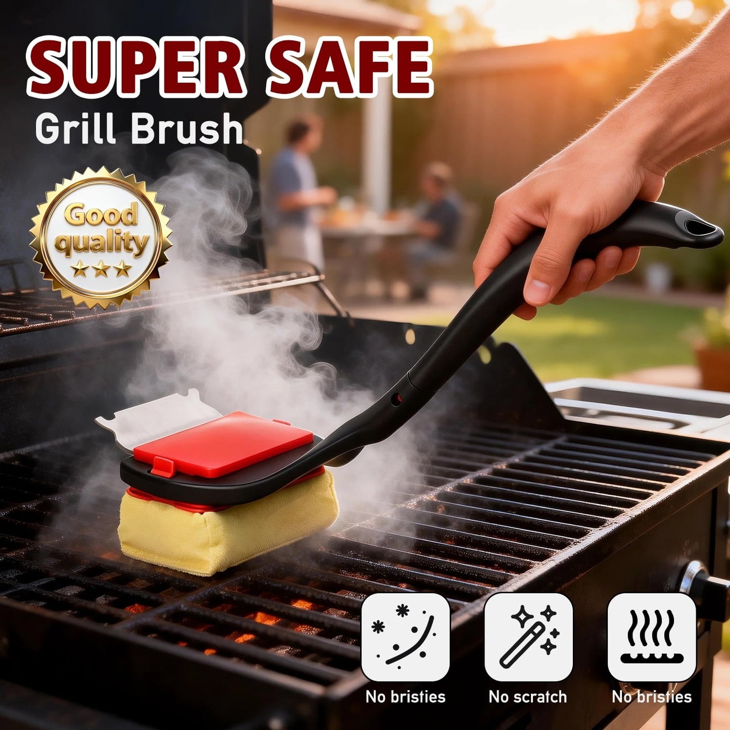 Grill Brush Bristle Free Safe BBQ Grill Brush for Gas, Charcoal, Cast Iron Stainless Grates Durable, Heat-Resistant Grill Cleaning Brush Barbecue Cleaner