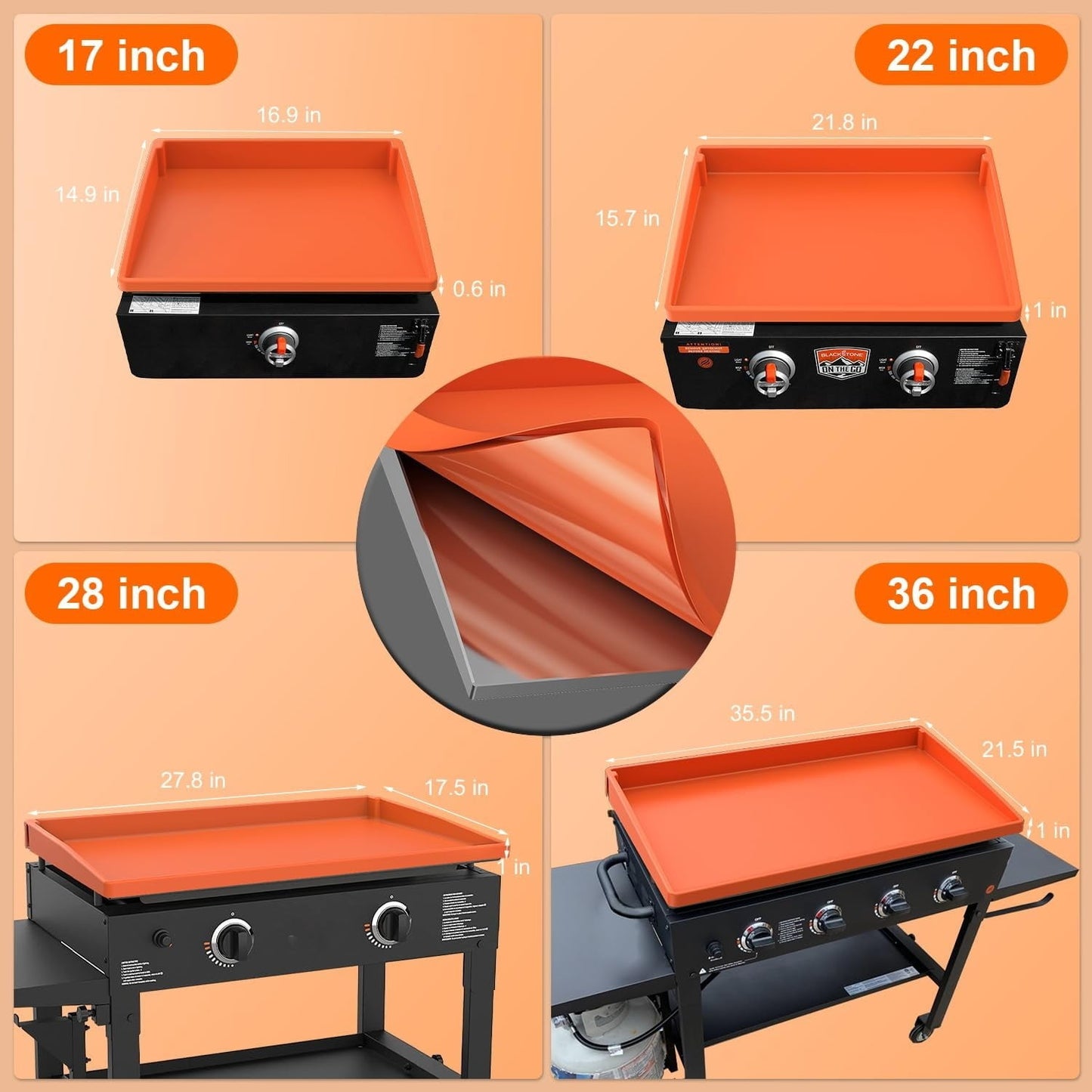 Mibote 28 Inch Griddle Cover for Blackstone, Heavy Duty Food Grade Silicone Protective Mat, Full Edge Design Mat