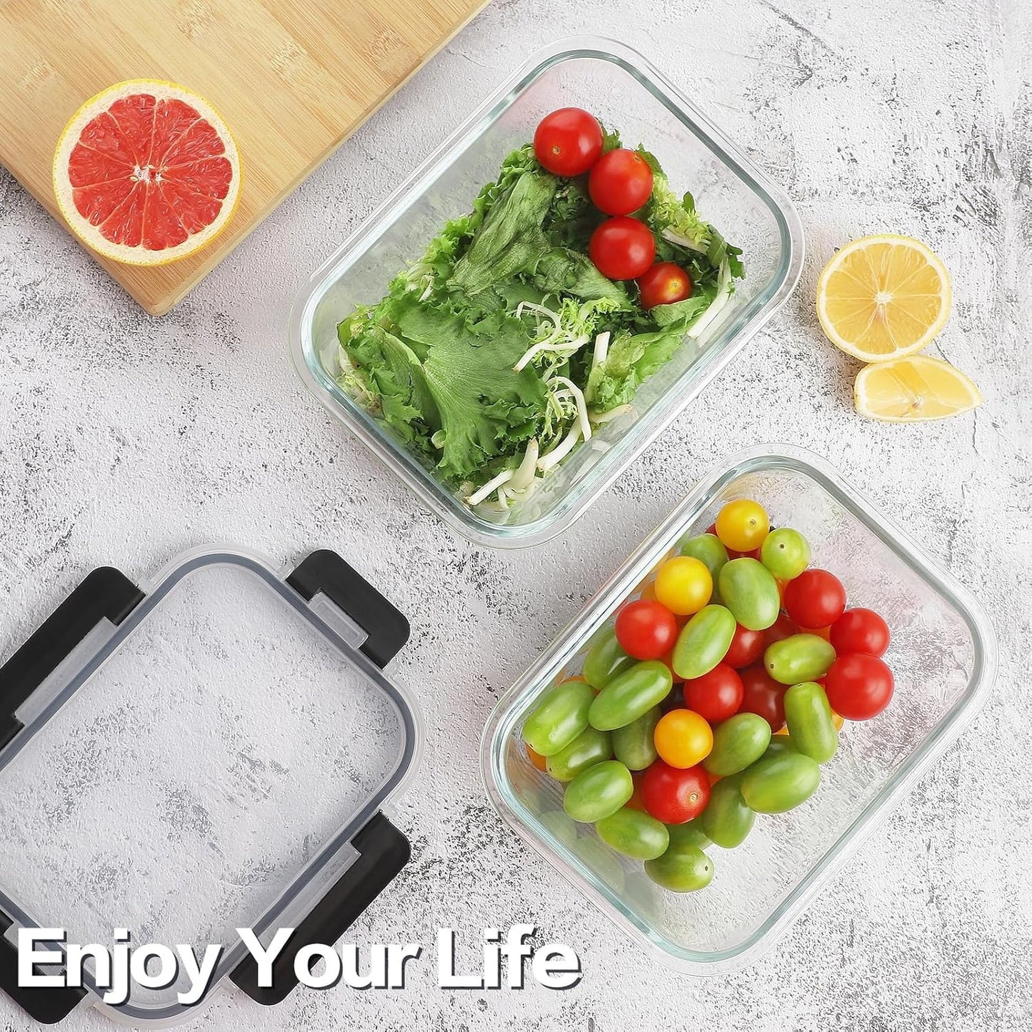 TAIMASI 16 Pcs Glass Food Storage Containers Set, 36oz Large Glass Meal Prep Containers with Leak Proof Snap Lock Lids, Airtight Bento lunch Boxes, Black